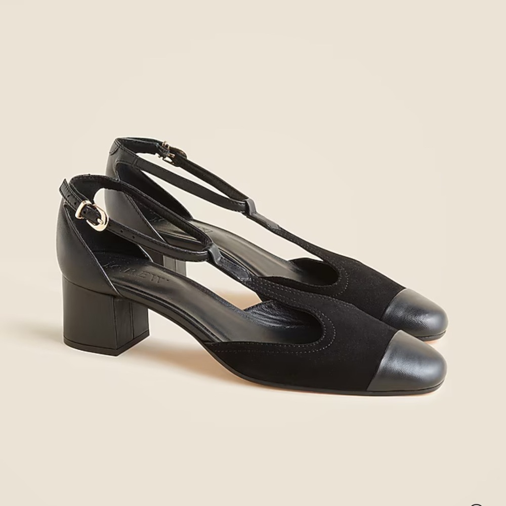 Jcrew Mollie T-strap cutout heels in suede
